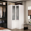 MOUMON Corner Wardrobe, L-Shaped Modern Bedroom Armoires with Frosted Glass Doors and Hanging Rod, Corner Armoire Wardrobe Closet, Wood Grain 35.4' W x 35.4' D x 70.9' H