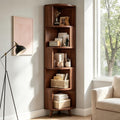 5-Tier Corner Shelf, Tall Modern Corner Bookshelf, 5 Shelf Corner Bookcase with Baffle, Freestanding Wood Corner Display Storage Shelf Organizer for Living Room, Office (Walnut)