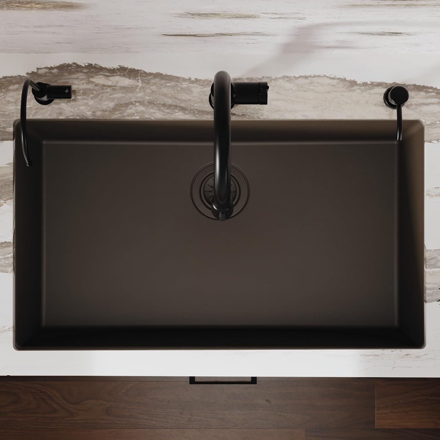 Karran Undermount 33' Large Single Bowl Granite Quartz Composite Kitchen Sink in Brown – Extra Deep 9' Basin, Heat & Scratch Resistant, Sound Dampening, Rear Drain – QU-812