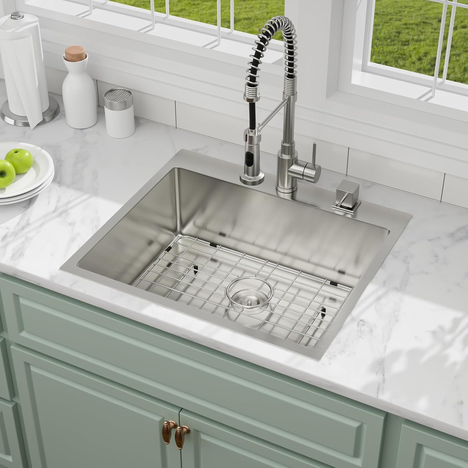 25 Inch Drop In Kitchen Sinks, 25'x22'x9' Topmount Stainless Steel Kitchen Sinks 16 Gauge 304 Drop Single Bowl Sink Basin R10 Corners, YST341