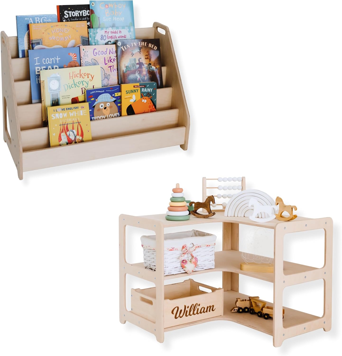 Montessori Bookshelf + Small Toy Shelf + Corner Toy Shelf, Wooden Shelf, Kids Bookcase, Toy Storage, Kids Furniture, Montessori Shelf (Bookshelf + Corner)