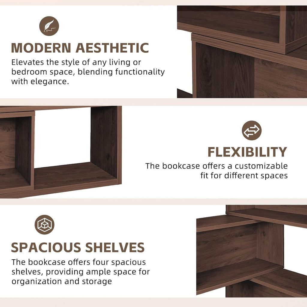 Expandable 3-in-1 Convertible Bookcase with Adjustable Width, Corner & Straight Shelf Design, 4-Tier Modern Storage Organizer, Space-Saving (Black, 23.6' × 11.8' × 63.0')