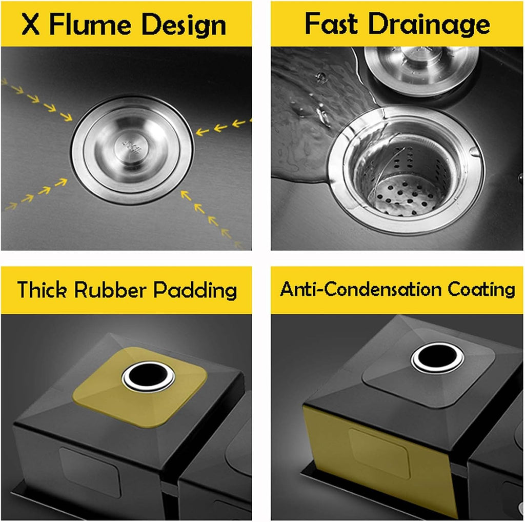 Black Drop in Kitchen Sink 60x45cm, Top Mount Stainless Steel Kitchen Sink, Round Corner Single Bowl Kitchen Sink, Workstation Kitchen Sink Set (55x45cm