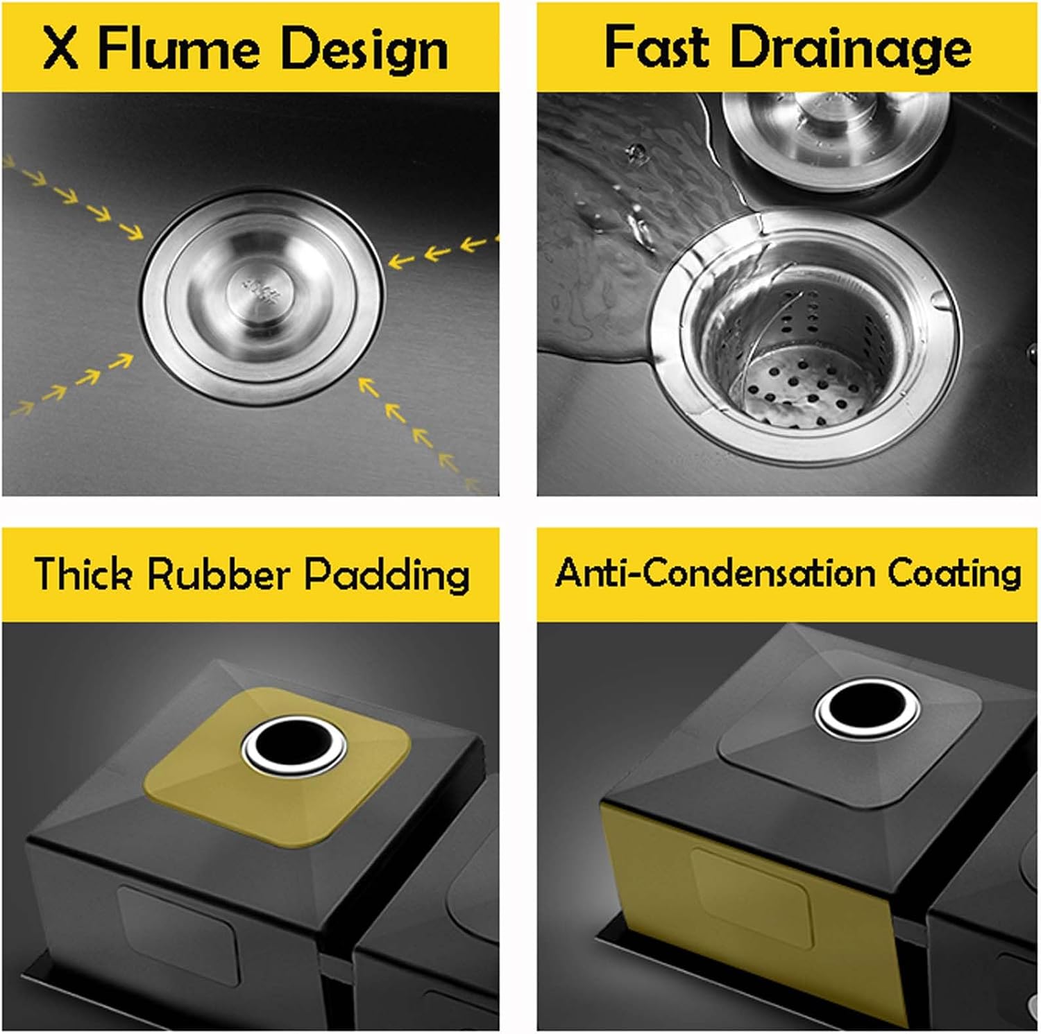 Black Drop in Kitchen Sink 60x45cm, Top Mount Stainless Steel Kitchen Sink, Round Corner Single Bowl Kitchen Sink, Workstation Kitchen Sink Set (72x45cm