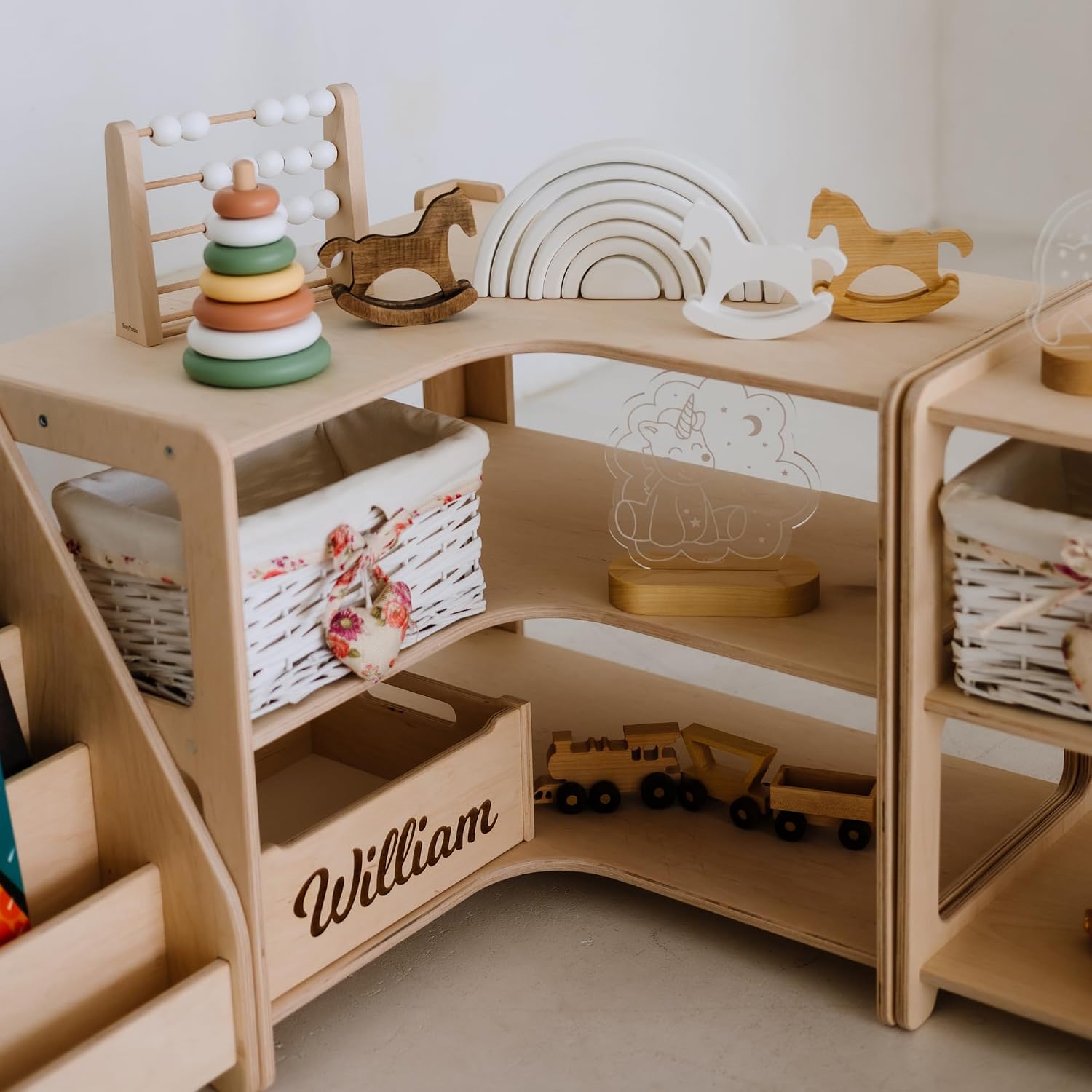 Montessori Bookshelf + Small Toy Shelf + Corner Toy Shelf, Wooden Shelf, Kids Bookcase, Toy Storage, Kids Furniture, Montessori Shelf (Bookshelf + Corner)