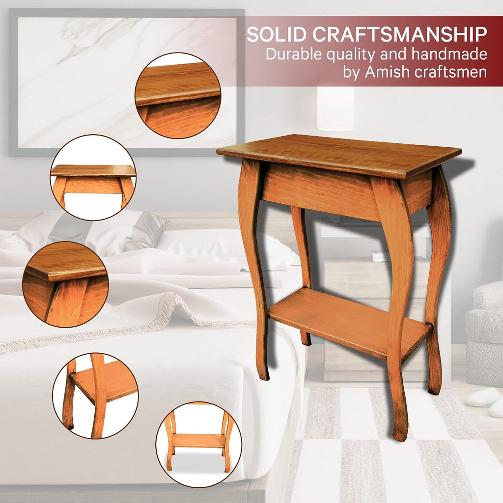 Peaceful Classics Wooden End Table- Amish Handmade Slim Side Table for Living Room, Bedroom, Entry Way, & Hallway, Thin Narrow End Table with 2-Tiered Shelves for Display & Storage, Cherry