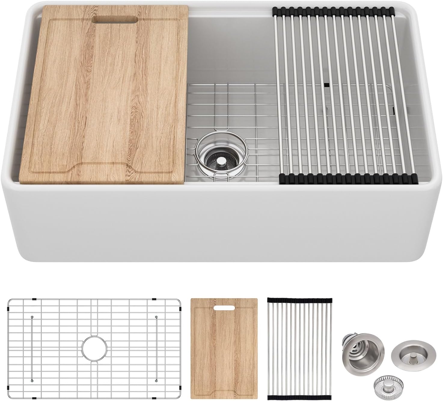 Lordear 33 Inch White Farmhouse Sink Workstation Apron Front Reversible Fireclay Porcelain Single Bowl Farmer Farm House Style Sinks 33x20x10