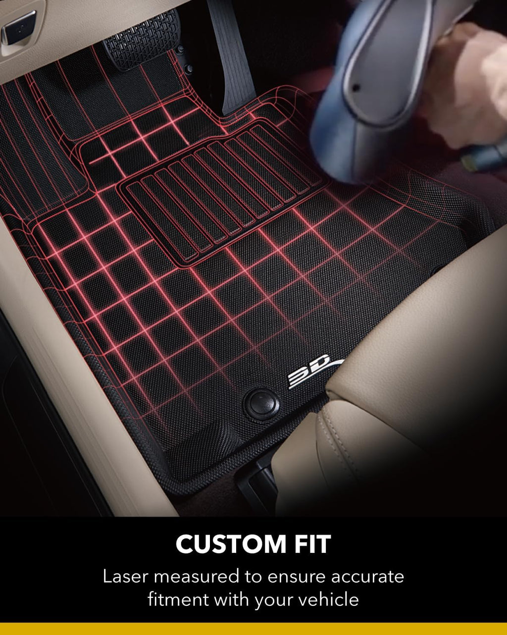 3D MAXpider Custom Fit Kagu Floor Mat (Black) Compatible with Dodge Durango / Jeep Grand Cherokee 2013-2026 (2 Posts on Front Passenger's Floor) - Front Row