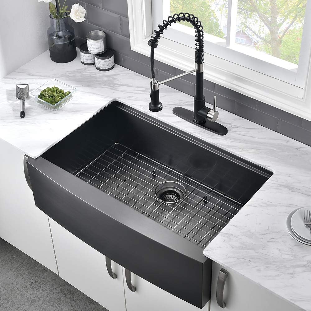 24 Inch Black Farmhouse Sink Workstation-VASOYO 24x22 Apron Front Farmhouse Kitchen Sinks Black Stainless Steel 16 Gauge Deep Single Bowl Farm Sink Undermount with Cutting Board