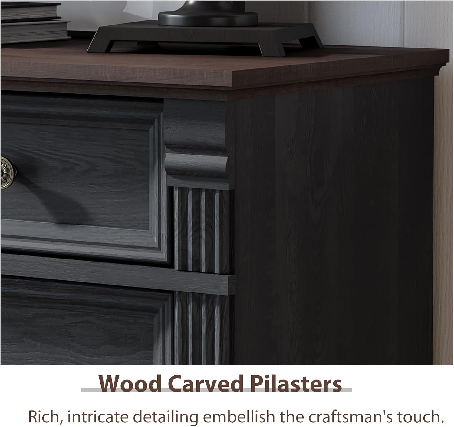 Black Dresser for Bedroom, 47' Tall Dresser for Bedroom, Wood Rustic Chest of Drawers with Chic Wood Pilasters, Farmhouse Dressers Organizer for Bedroom, Hallway