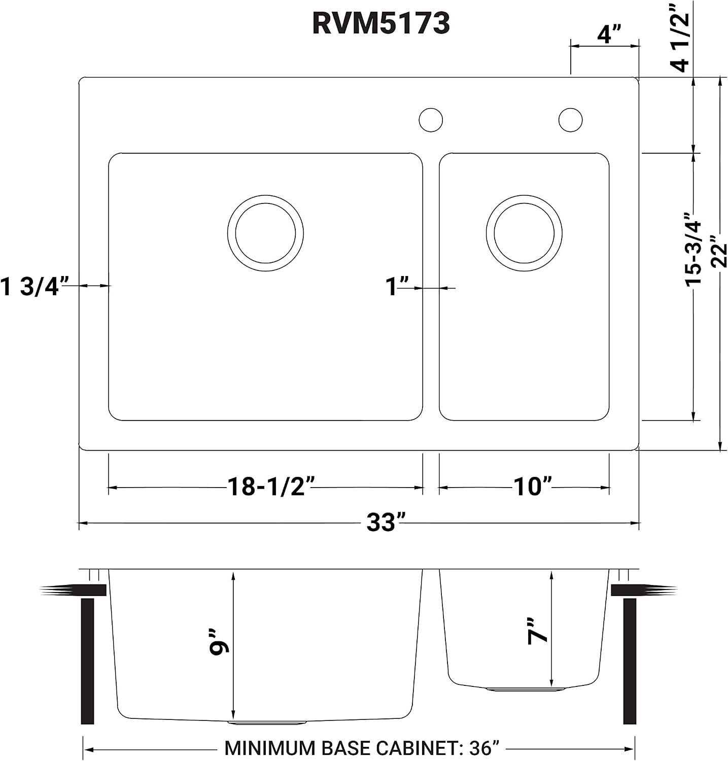 Ruvati 33 x 22 inch Drop-in Topmount Kitchen Sink 16 Gauge Stainless Steel 70/30 Double Bowl - RVM5173
