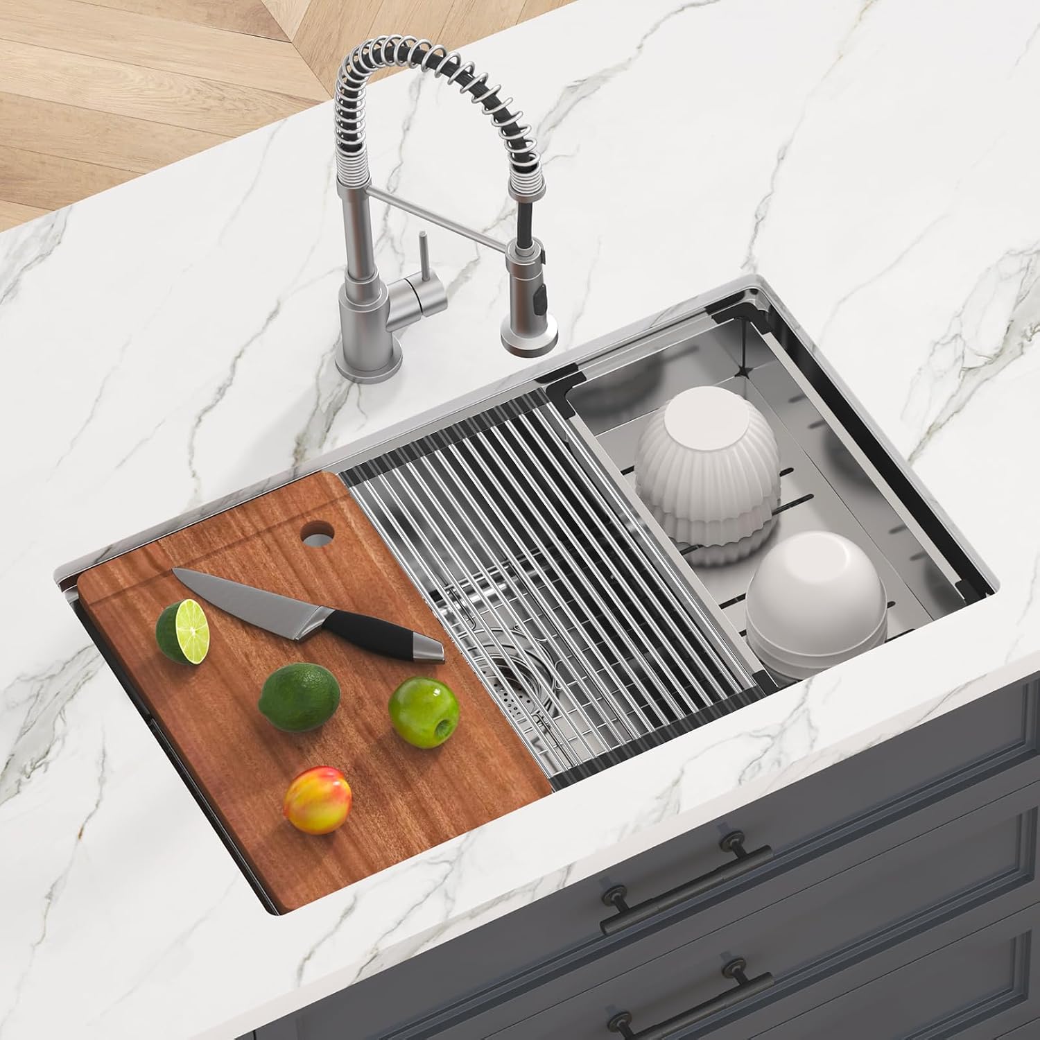 VEVOR 30 inch Kitchen Single Sink, 304 Stainless Steel Undermount Sink Drop-In Single Bowl Farmhouse Basin with Ledge & Multiple Accessories, Household Dishwasher Sinks for Prep Kitchen, Bar 30'*19'