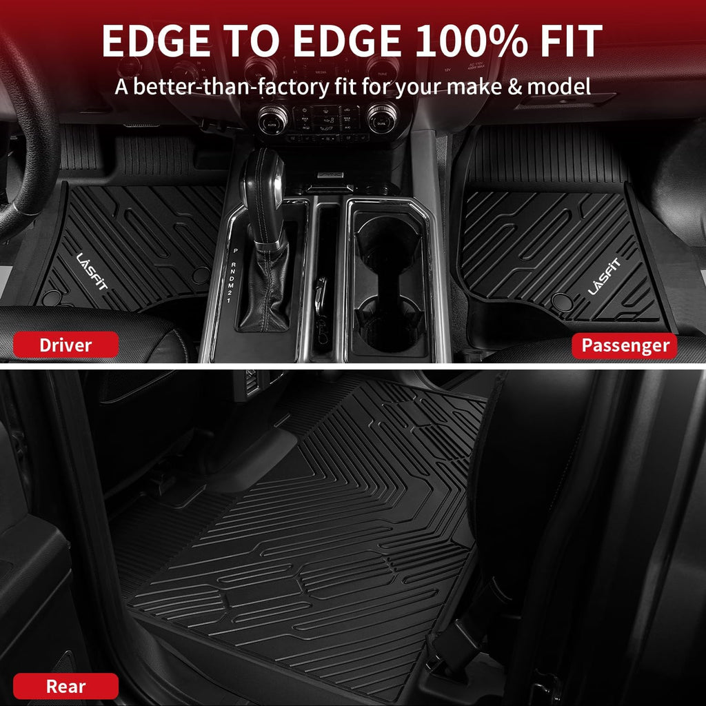 LASFIT Floor Mats for Ford F250 F350 2012-2016 Super Duty Crew Cab Without Manual Transfer Case Shifter All Weather Protector TPE Car Carpet Floor Liners, 1st & 2nd Rows, 3pc Black