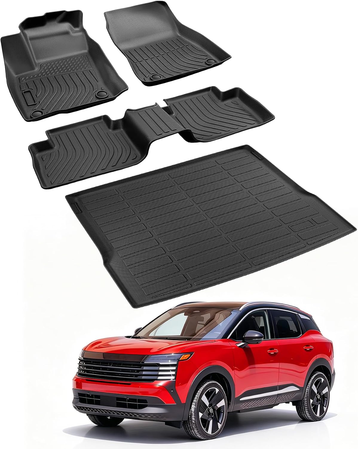 Car Floor Mats for Nissan Kicks 2025 2026 4PCS Set, Only Raised Fixed Floor | All Weather Full Coverage Floor Liners Heavy Duty Waterproof Long-Lasting Kicks Accessories TPE Rubber Automotive Carpet