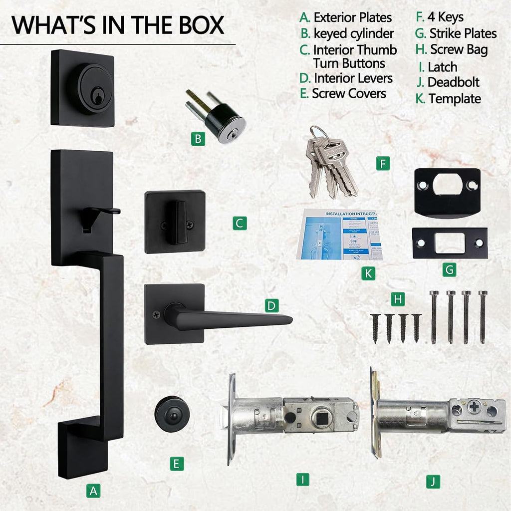 NEWBANG 2 Pack to be Keyed Alike Traditional Entry Handlesets for Front Doors with Same Culinders and Same Keys in Matte Black(1 PC Keyed and 1 PC Keyed & Dummy),MDHST2010DB-AMZ-SET