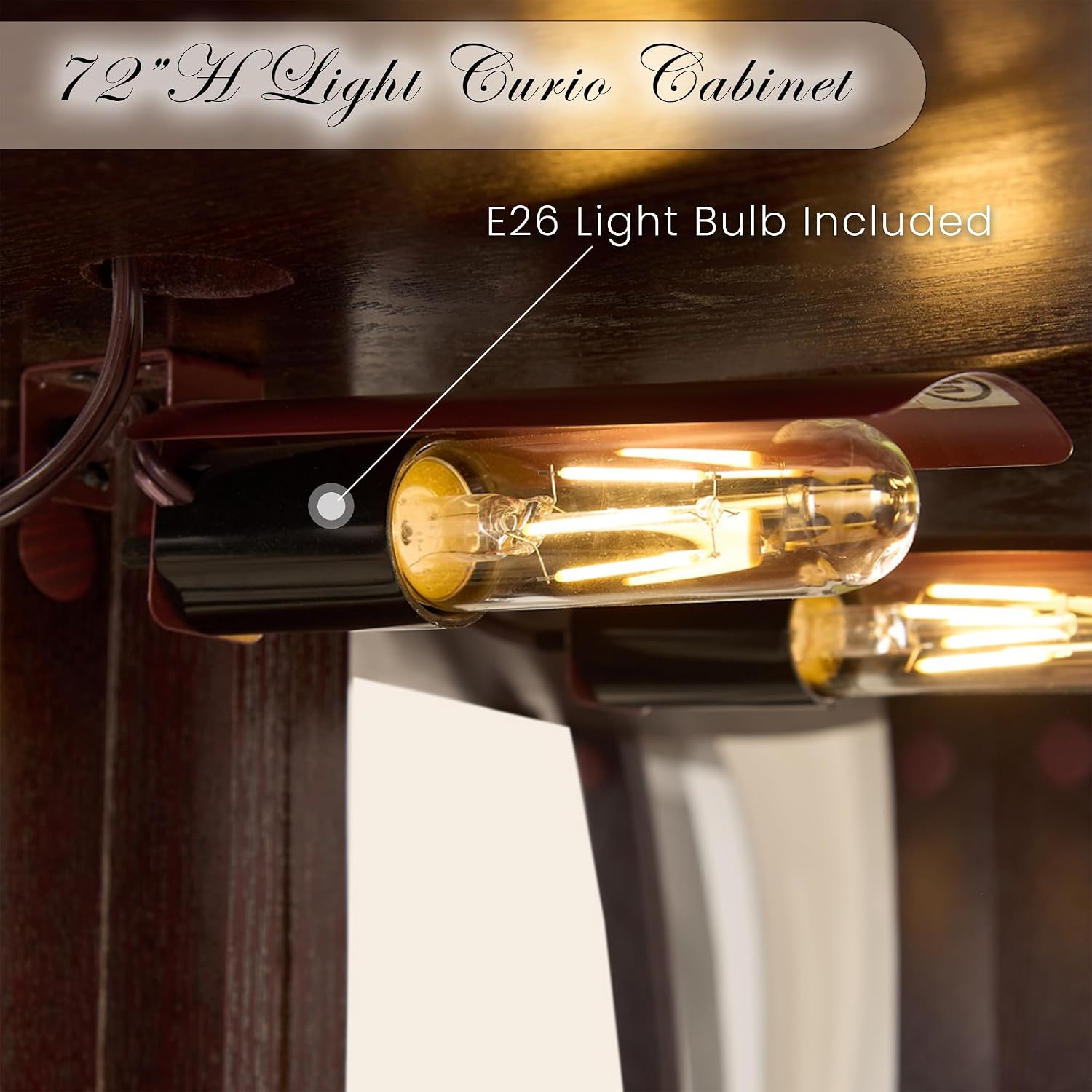 72' H Lighted Corner Display Curio Cabinet, Wooden Shelving Unit with Tempered Glass Doors, Bar and Liquor Storage Area with 6 Shelves, Rack for Living Room (Dark Cherry)