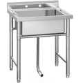 YITAHOME 29in Utility Kitchen Sink Free Standing Single Bowl with Pipe NSF Stainless Steel Commercial Sink for Laundry Room Bathroom Farmhouse Garage Indoor Outdoor