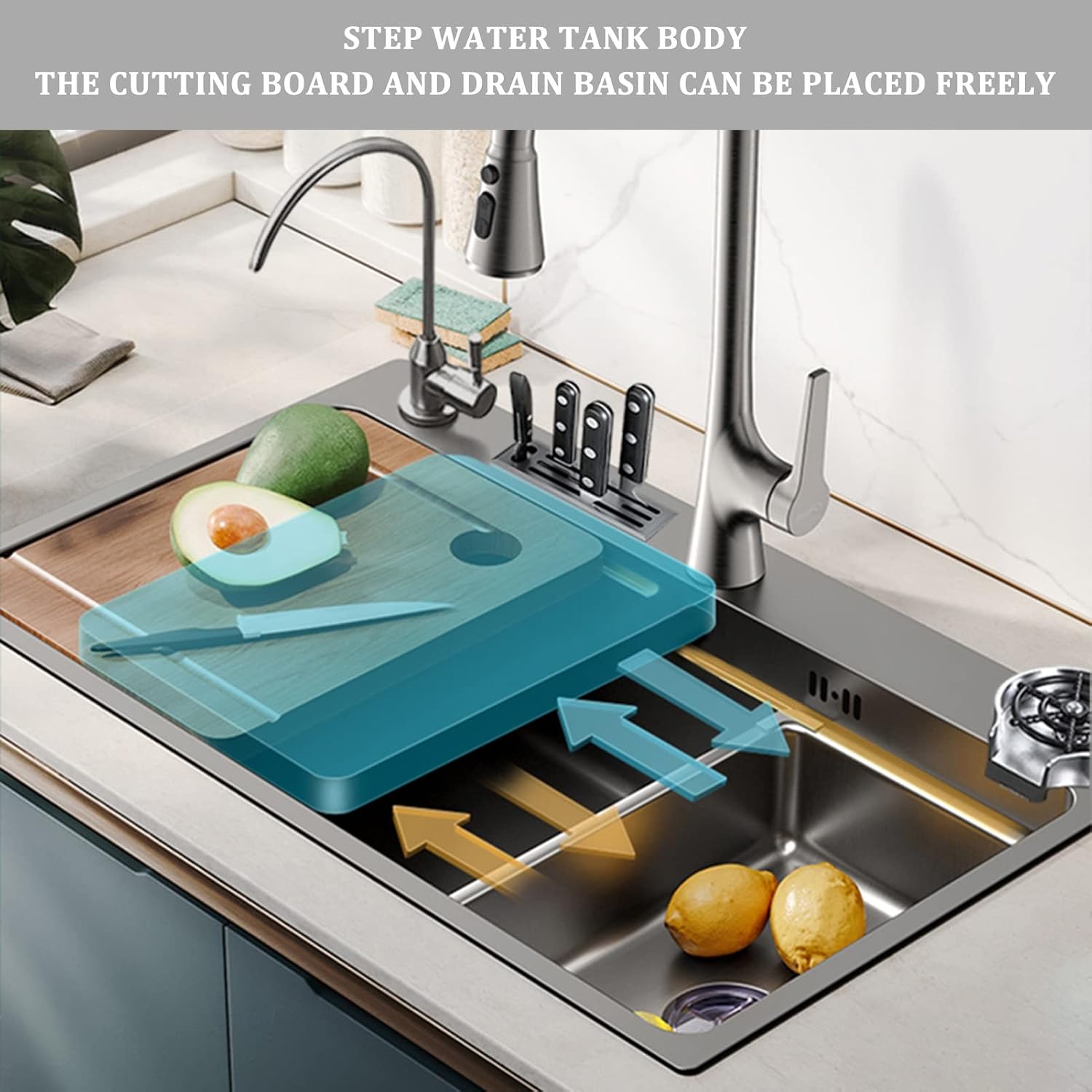 Single Bowl Kitchen Sink 304 Stainless Steel Bowl Bar Sink Multi-Purpose Rv Sink with Faucet Drain Assembly Cup Washer Drop in Or Under Mount (Grey-68x46x22cm