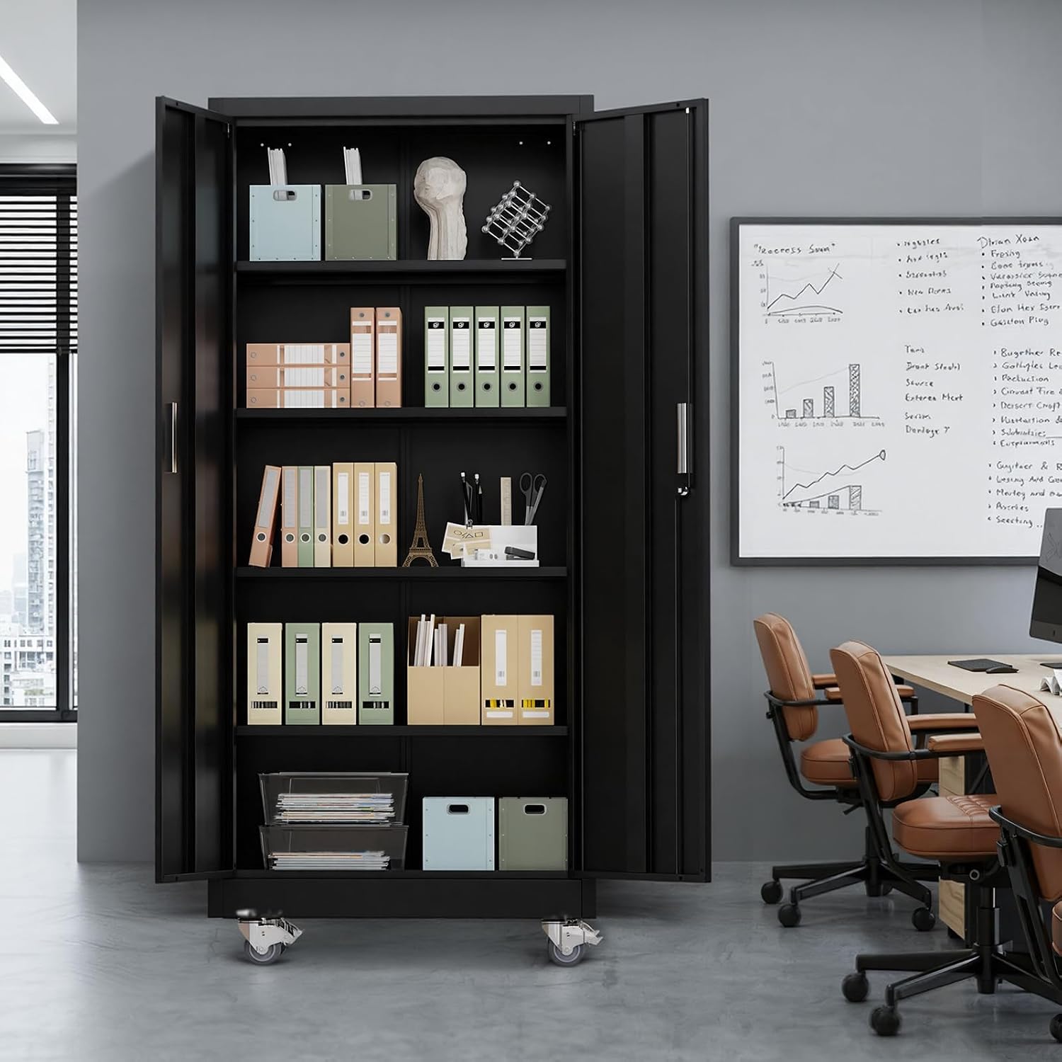 VINGLI Rolling Metal Storage Cabinet with Adjustable Shelves, 71'' Tall Garage Storage Cabinet with Wheels, Locking Tool Cabinets for Home Office Garage Gym School (Black)
