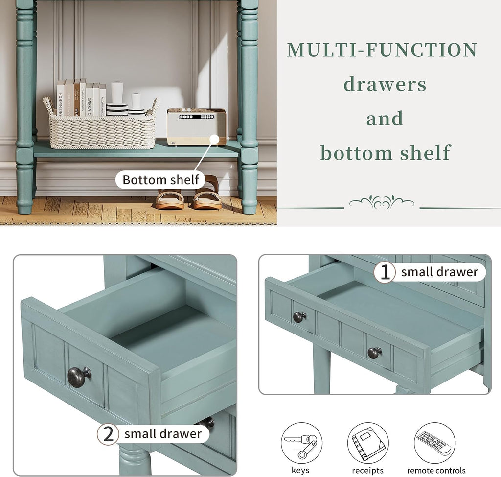 Knocbel Slim Antique Entry Console Table with 3 Drawers & Bottom Open Shelf, Solid Wood Narrow Sofa Couch Table for Entryway Hallway Living Room 23.7' W x 13' D x 31.4' H Light Blue