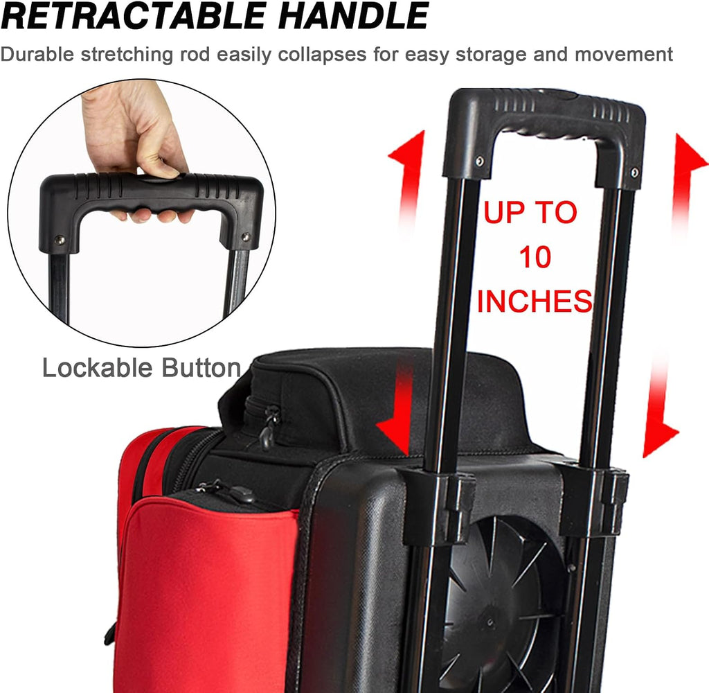DAFISKY 3 Ball Bowling Bags with Wheels, Roller Bowling Bag with Multiple Pockets Retractable Handle Extends to 38''