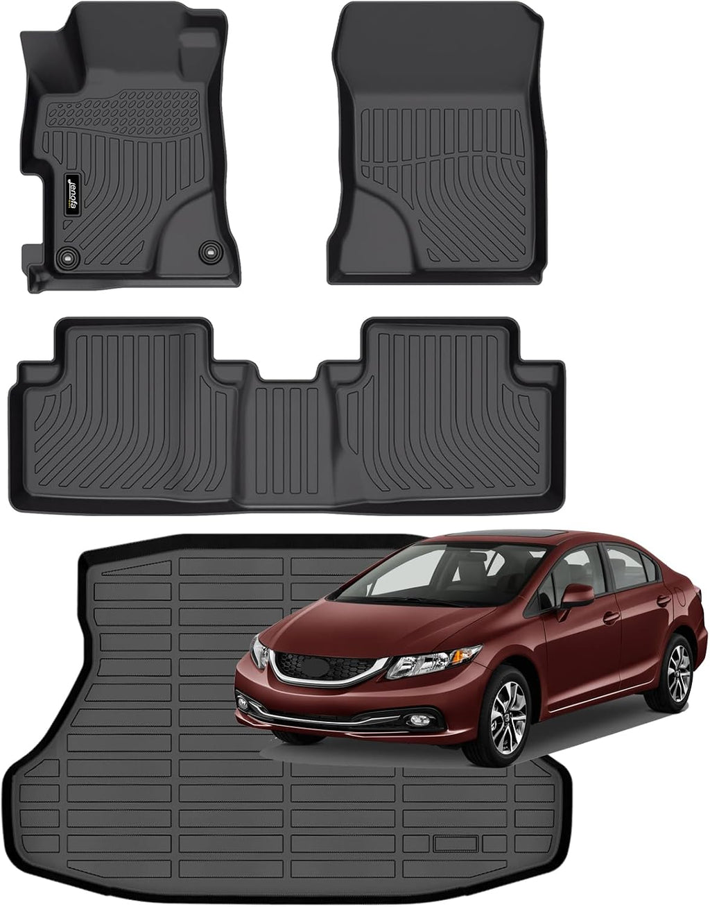 Jenofa-Car Floor Mats for Honda Civic 2012-2015 & Civic Si Only Sedan 2012-2015(Include Hybrid) (Not Coupe) All Weather Floor Mats Full Set Floor Liners Car Mat for Honda Civic Accessories