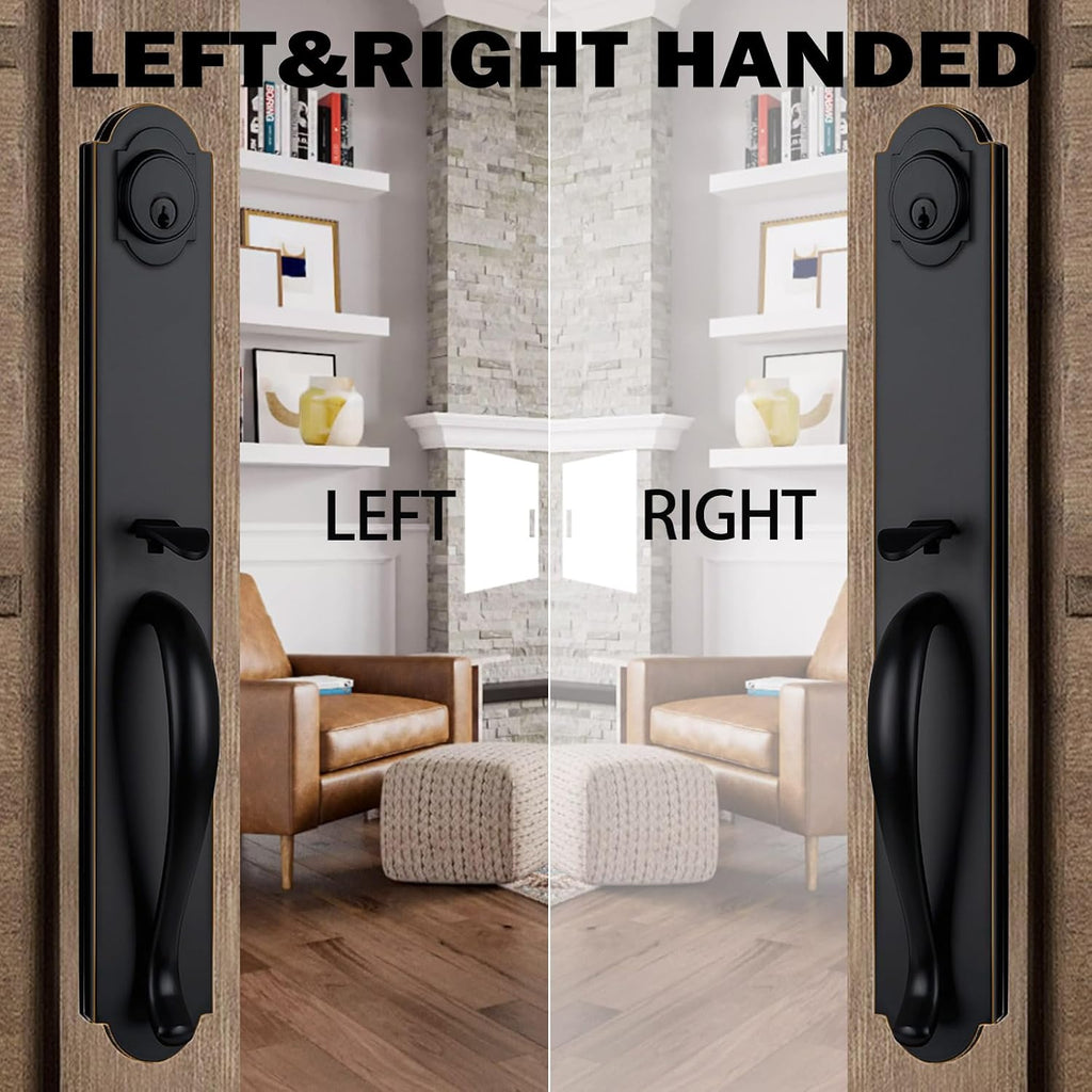 Double Door Handle Set for Front Door, Oil Rubbed Bronze Keyed&Dummy Exterior Door Lockset with Deadbolt, Reversible for Right&Left Handed