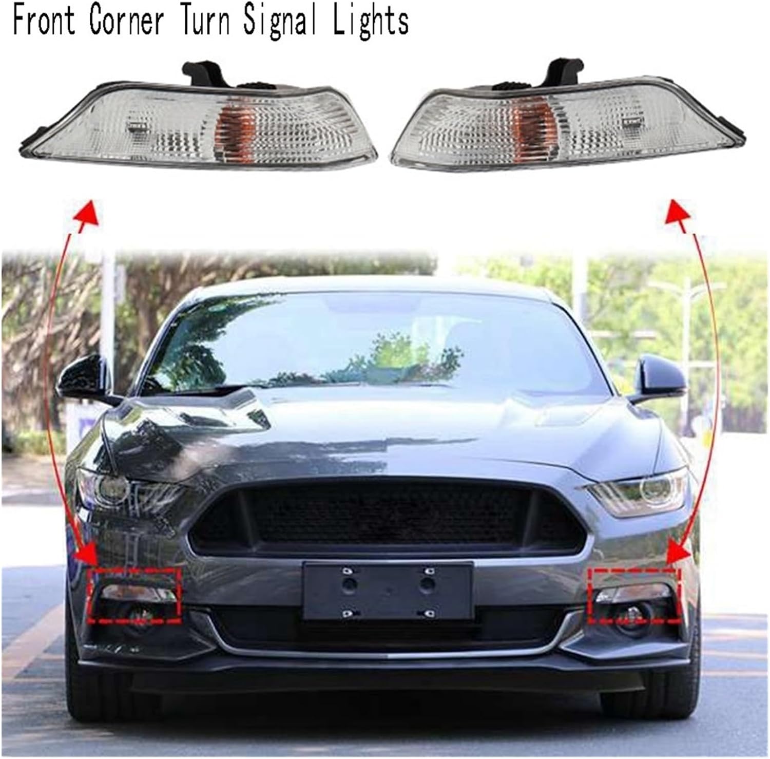 Car Front Bumper Corner Turn Signal Lights Compatible With Mustang 2015-2017 Headlights Indicator Lamp With Bulbs