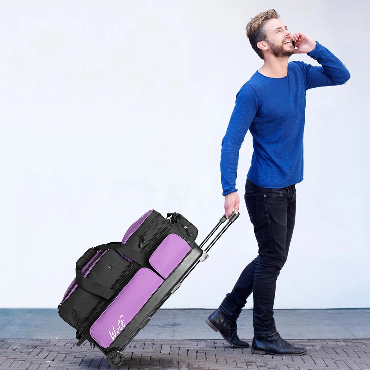 WOLT 3 Ball Bowling Bags with Wheels,Bowling Ball Bag 3 Ball Roller with Separate Shoe Compartment and Accessory Pocket, Retractable Handle Extends to 38''