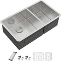 Dcolora 36' Extra Large Double Bowl Kitchen Sink Undermount 60/40 Split 16 Gauge 304 Stainless Steel Double Sinks, Round Corner 36'x19'x10' DC-U7741