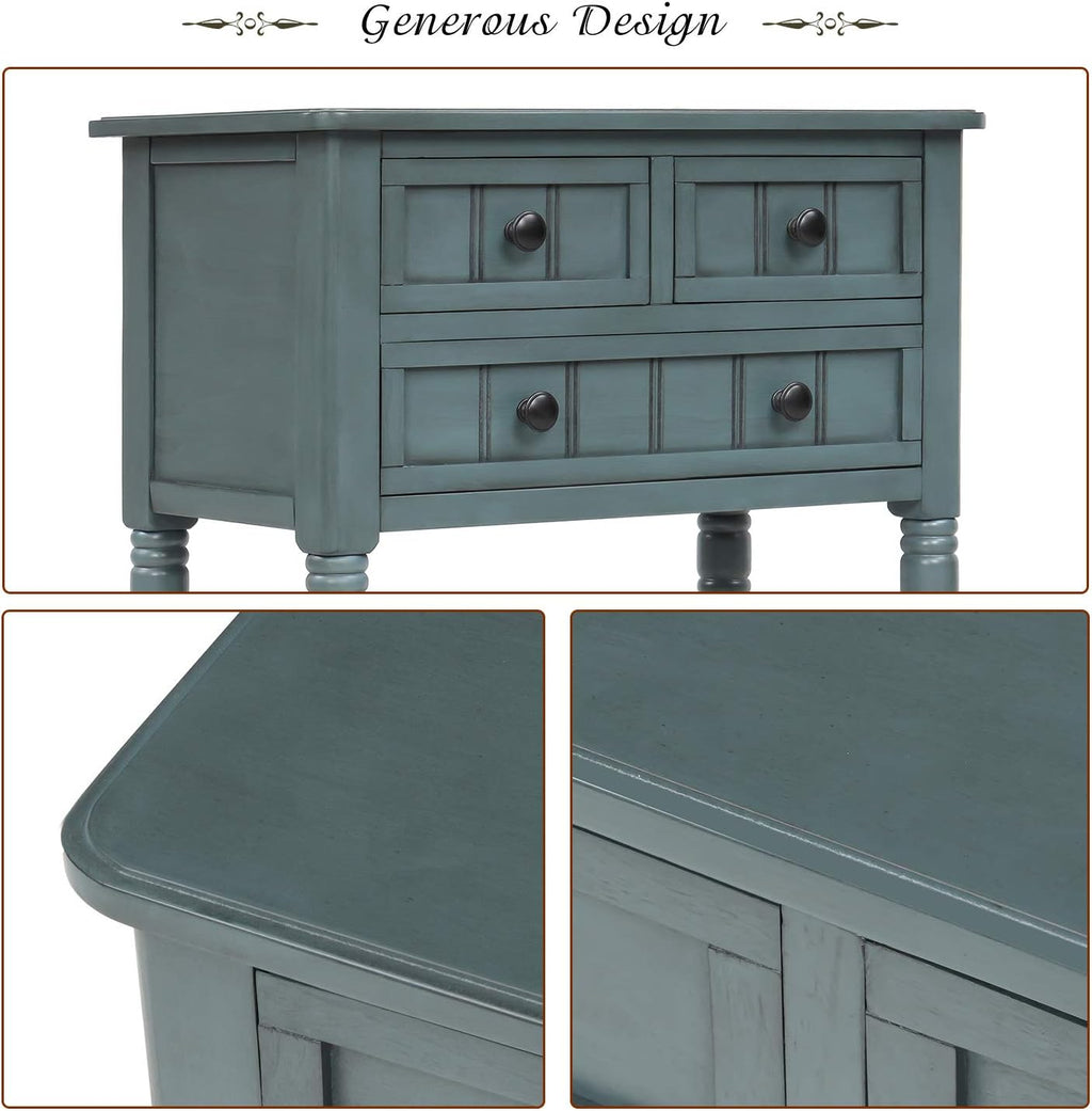 Knocbel Slim Antique Entry Console Table with Drawers & Bottom Open Shelf, Solid Wood Sofa Couch Table for Entryway Hallway Living Room (Navy)