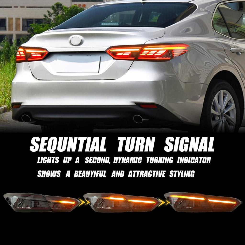 LED Taillights Assembly for 8th Gen Toyota Camry LE SE TRD XSE XLE 2018-2022, Smoked Lens Camry Rear Lamps with Animation DRL Sequential Indicator, Red Lamp Panel
