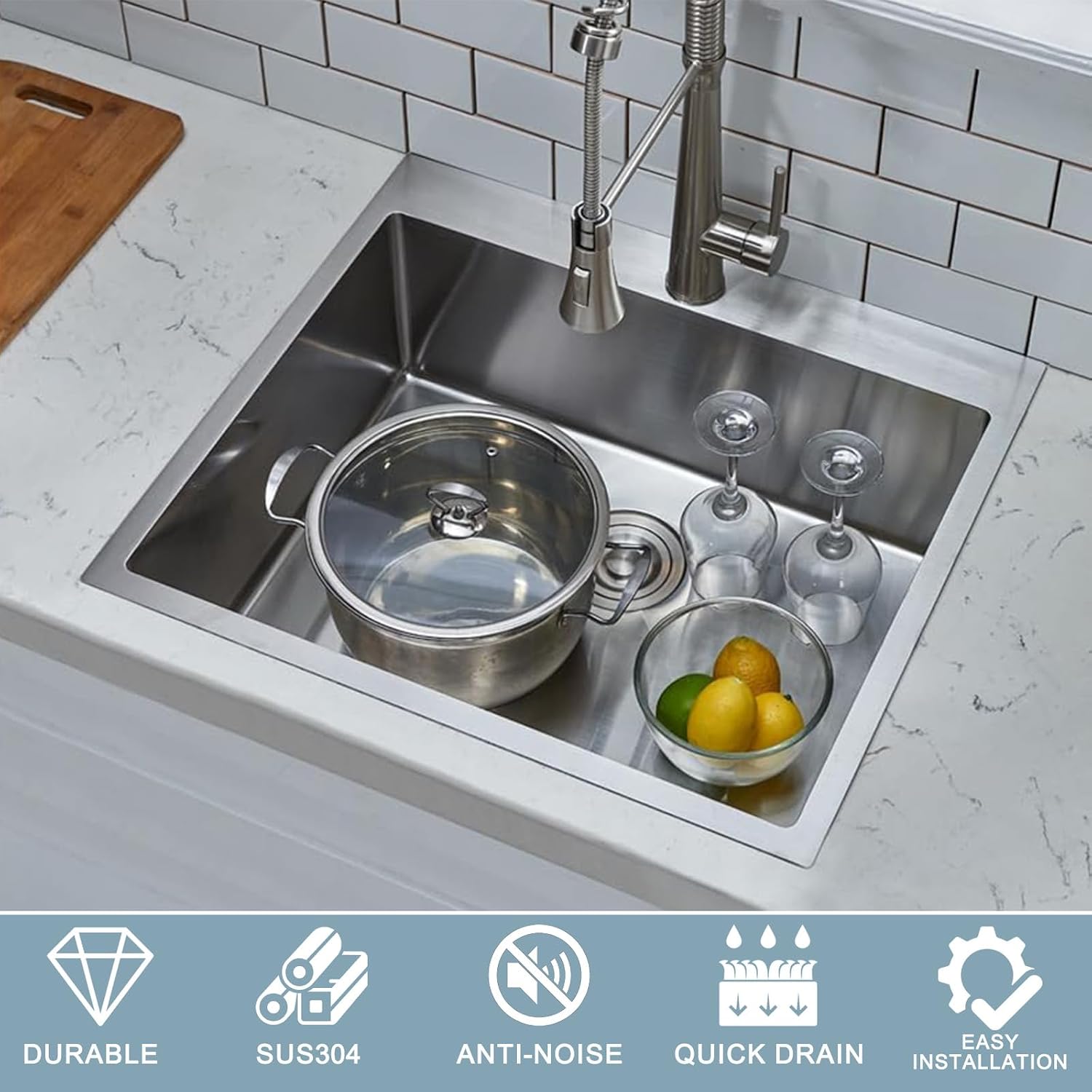SHACO 18x18 Inch Drop In Black Bar Sink, 18 Inch Gunmetal Black Top Small Mount Kitchen Sink, 304 Stainless Steel 16 Gauge Single Bowl Laundry Prep RV Sink with Strainer Drain