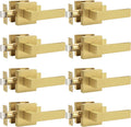 Probrico Interior Non-Locking Passage Door Handles 8 Pack, Gold Square Door Levers for Closet Hallway