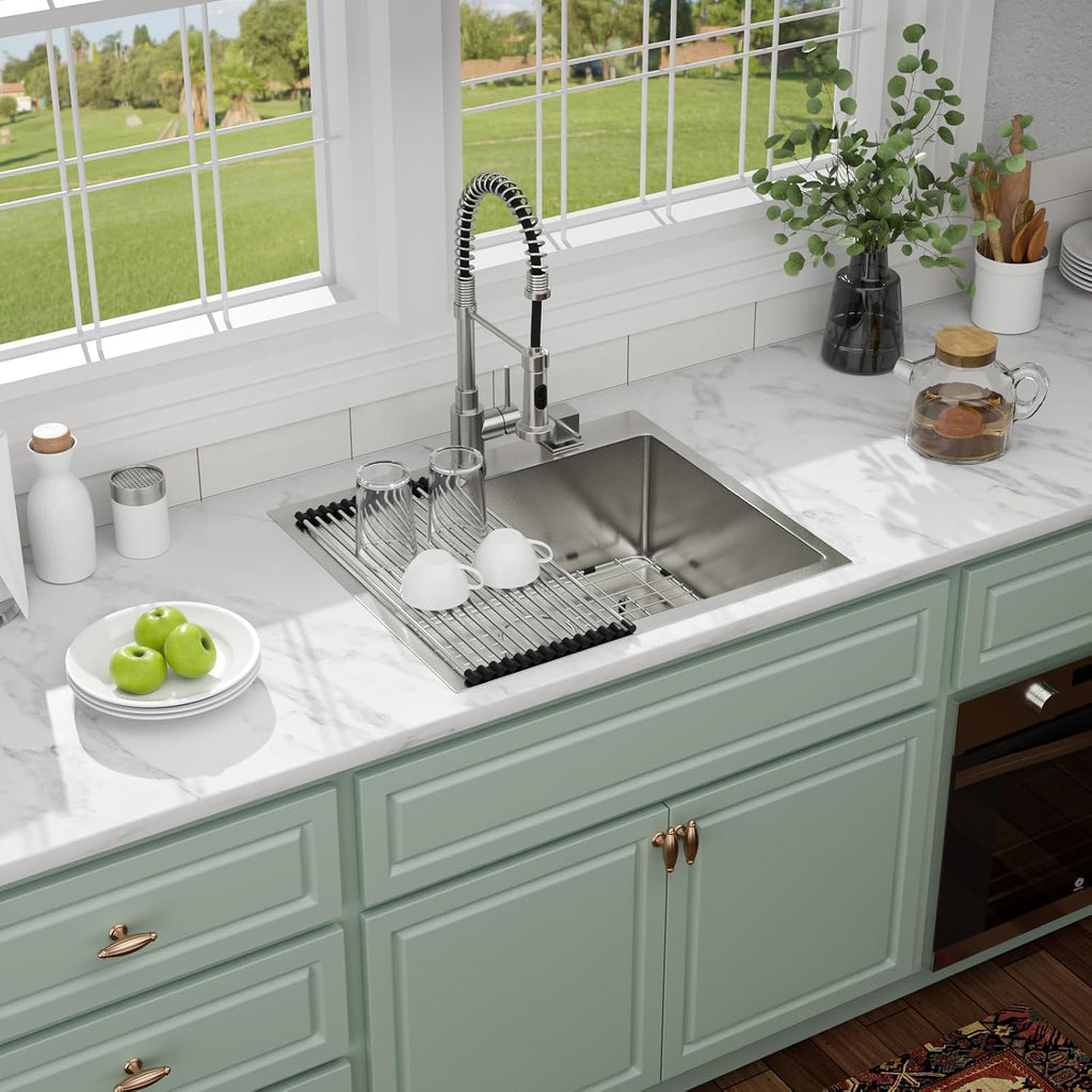 25 Inch Drop In Kitchen Sinks, 25'x22'x9' Topmount Stainless Steel Kitchen Sinks 16 Gauge 304 Drop Single Bowl Sink Basin R10 Corners, YST341
