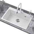 White Quartz Stone Sink Large Single Bowl Kitchen Sink Granite Sink Drop-in Washing Bowl with Pull Out Faucet and Water Purification Faucet Combo, White (White-50x43cm