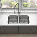 Sinber MU3218D 32' x 18' x 9' Undermount Double Bowl Kitchen Sink with 18 Gauge 304 Stainless Steel Satin Finish (Sink Only)