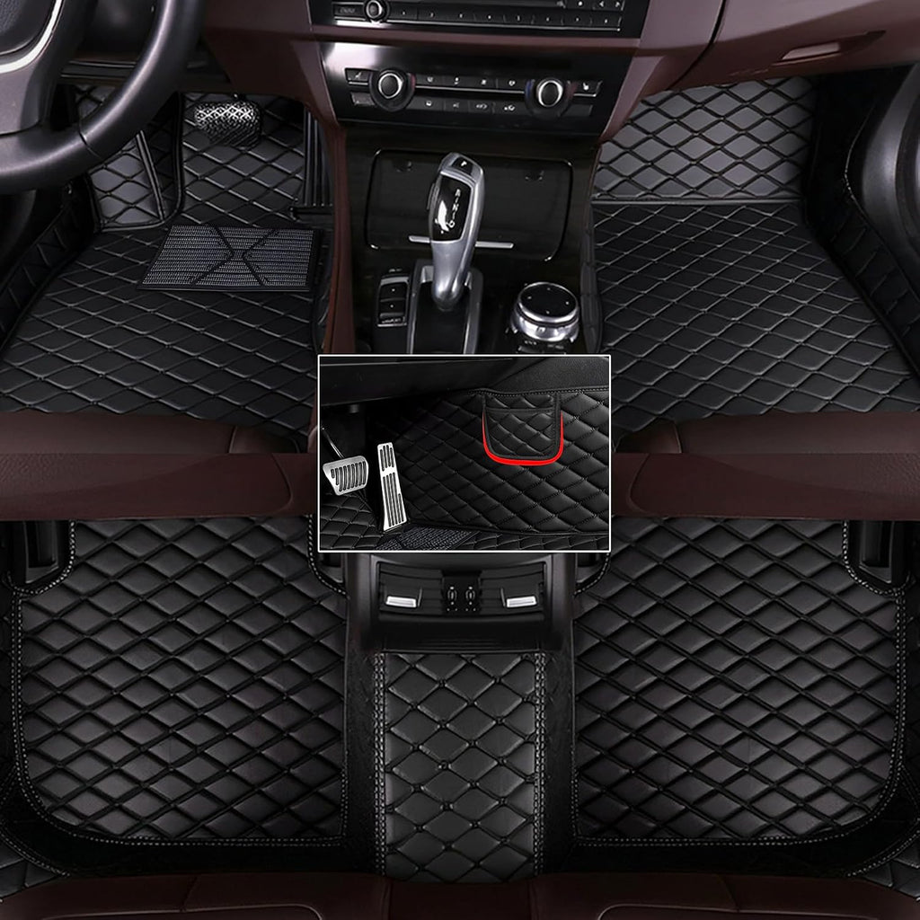 Custom Fit Leather Car Floor Mats for Hyundai Elantra 2006-2015,Waterproof Anti-Slip Vehicle Floor Liners, Durable Easy Clean Interior Protection Mats(Full Set/Black)