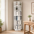 Lauxery Rotating Bookshelf Tower– 6 Tier 360° Bamboo Spinning Book Shelves| Space-Saving Tall Square Revolving Bookcase for Small Space, Living Room, Bedroom & Office | White Corner Bookshelf