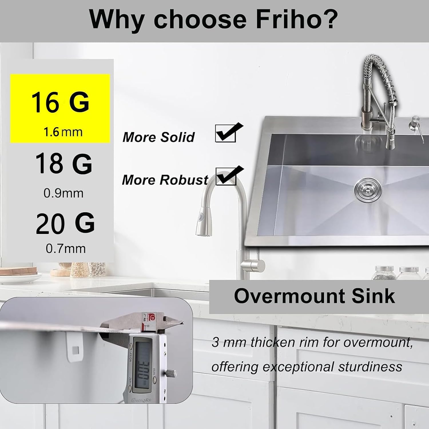 Friho 28 Inch Drop in Kitchen Sink, 28x18 Topmount Commercial Handmade 16 Gauge Single Bowl Stainless Steel Sink with Basket Strainer