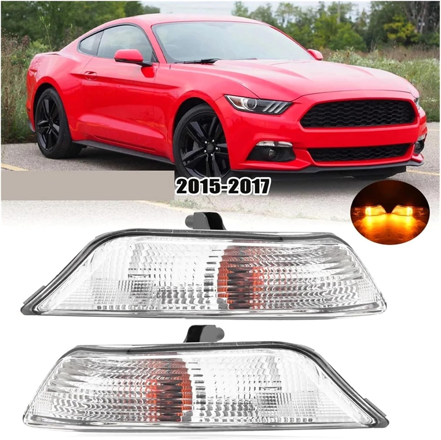 Car Front Bumper Corner Turn Signal Lights Compatible With Mustang 2015-2017 Headlights Indicator Lamp With Bulbs