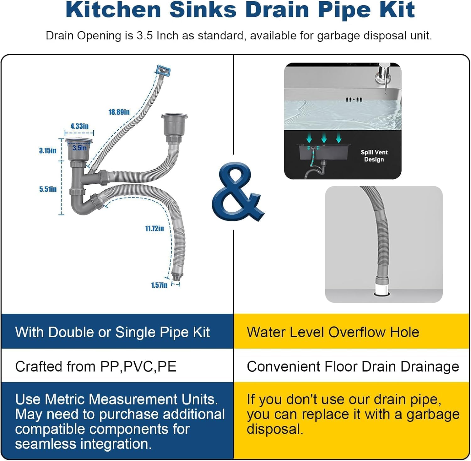 32' x 18' Drop-in/Topmount Double Bowl Kitchen Sink, Nano-Coated 304 Stainless Steel Kitchen Sink with Drain and Overflow