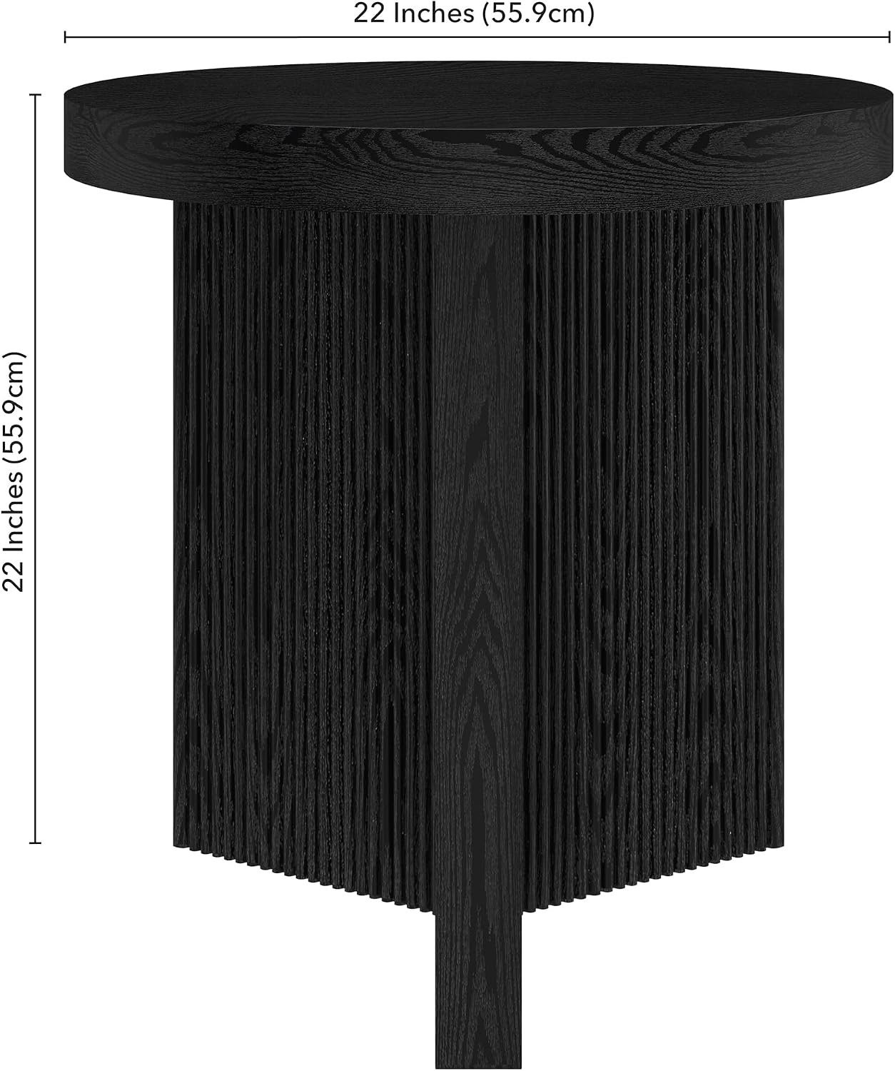 Henn&Hart 22' Fluted Scandinavian Round End Table, Ribbed Side Table, Nightstand for Living Room, Office, Family Room, or Bedroom, Natural Black