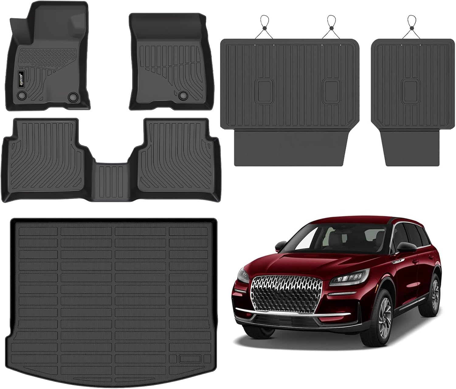 Jenofa-Car Floor Mats for Lincoln Corsair 2020-2026(No PHEV) All Weather Mats Full Set Waterproof Floor Liners Custom fit Corsair Accessories Black (Floor Mats & Cargo Liner & Backrest Mat)