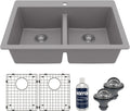 Karran QT-810 33' Top Mount Double Equal Bowl Quartz Kitchen Sink Kit in Grey