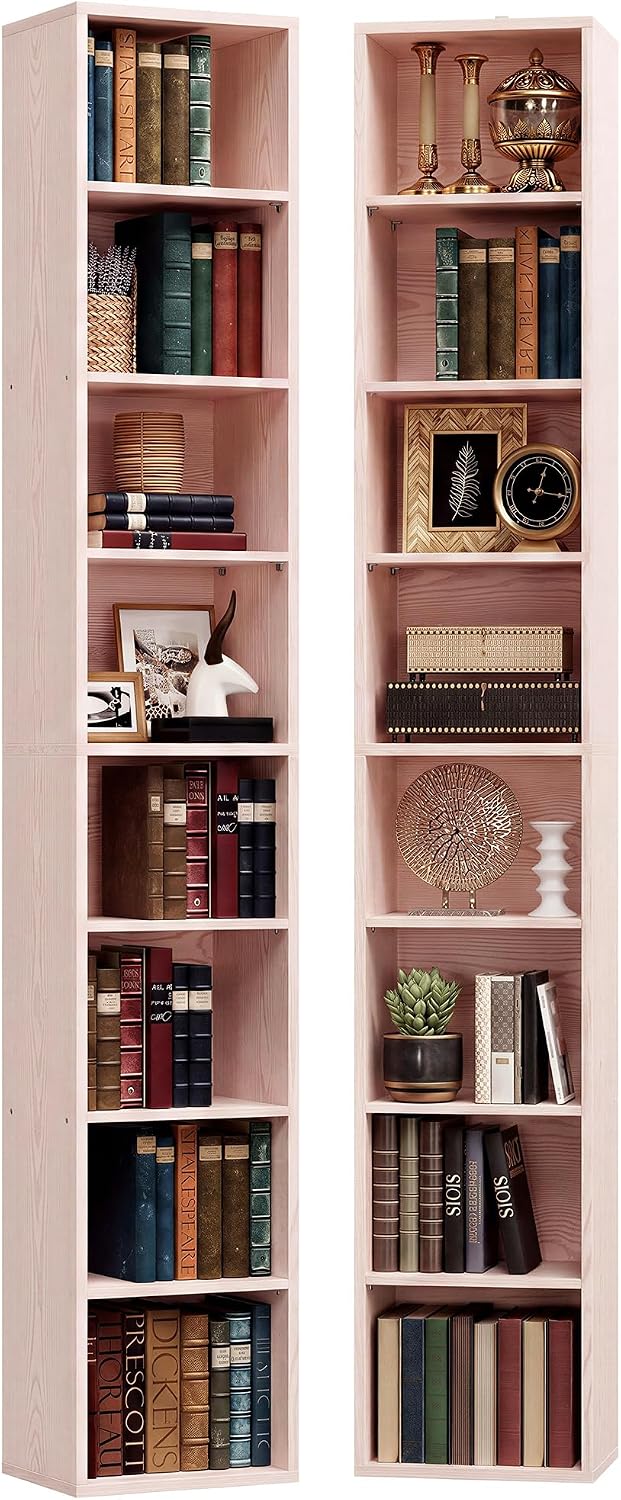 IRONCK Tall Narrow Bookshelf 8 Tiers 71in Set of 2, Compact Corner Bookcase, Easy to Match for Living Room, Office, Study, Bedroom
