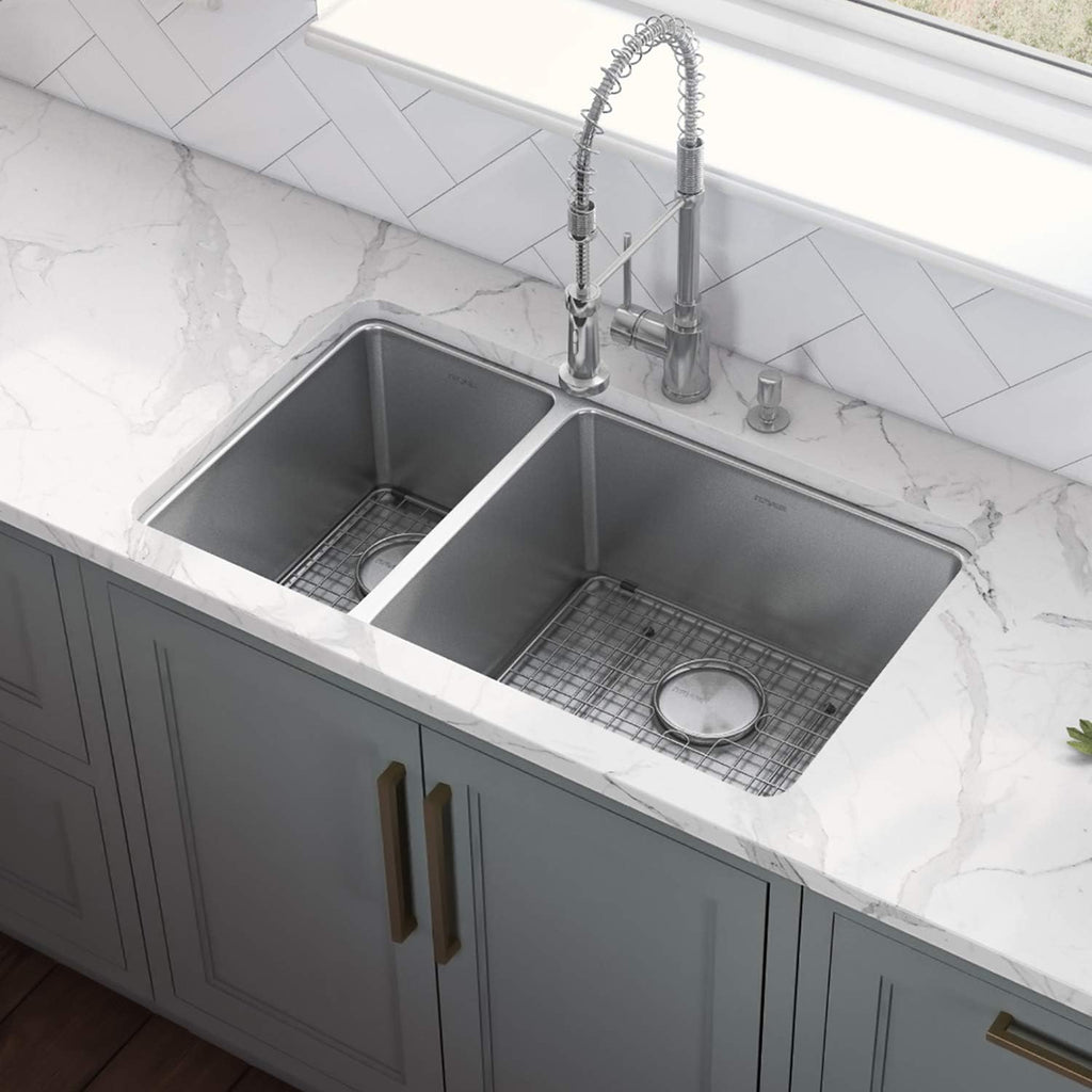 Ruvati 32-inch Undermount Kitchen Sink - 30/70 Double Bowl Kitchen sink - 16 Gauge Stainless Steel Kitchen Sinks with Brushed Finish hides scratches, Easy-to-Clean Undermount Sink - RVM5307
