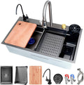 Gold Stainless Steel Single Bowl Kitchen Sink With Drainer, Drop In/Undermount Large Workstation Sink, Includes Pull Out Faucet, Cup Washer, Basin, Drain Basket, Full Waste Kit(Black,68x45x22cm)