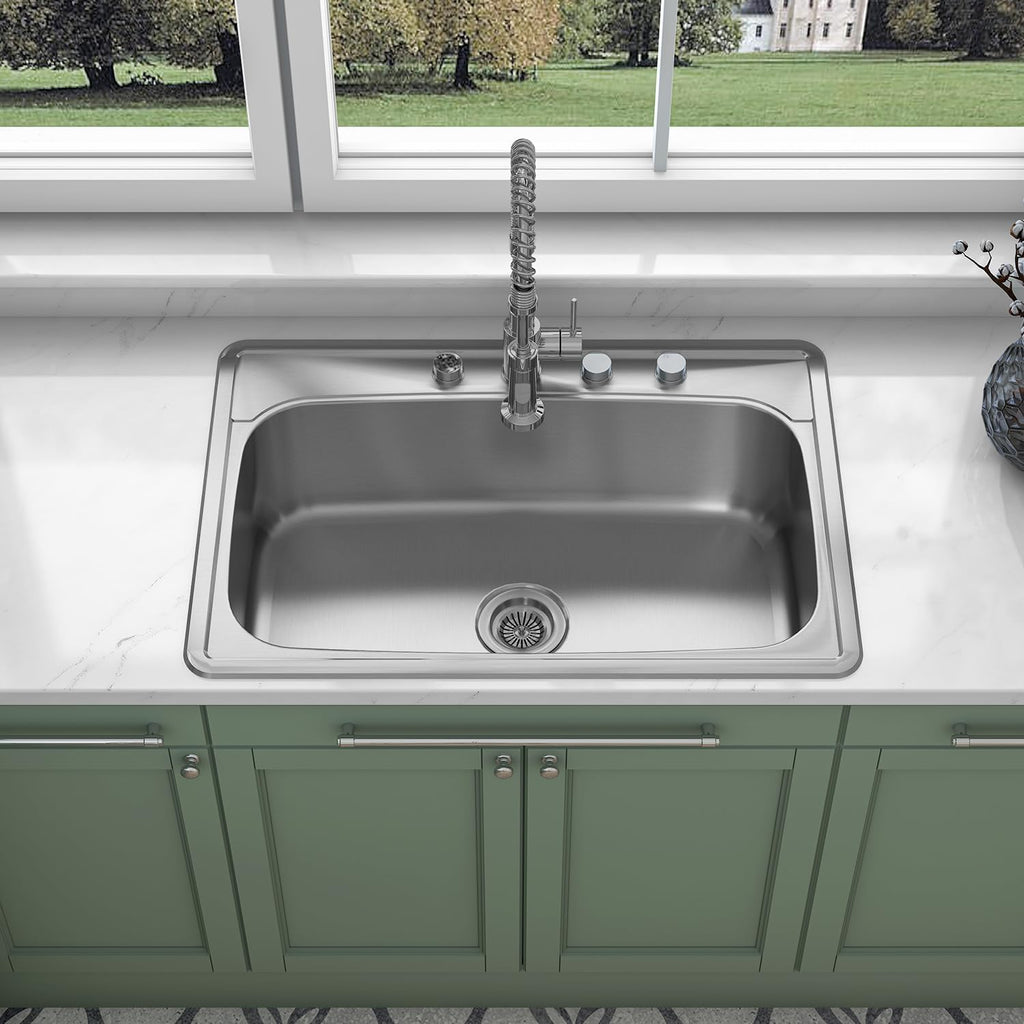 Sinber MT3322C 33' x 22' x 9' Drop In Single Bowl Kitchen Sink with 18 Gauge 304 Stainless Steel Satin Finish (Sink Only)