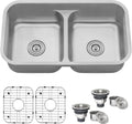 Ruvati 32-inch Undermount Kitchen Sink – 50/50 Double Bowl Kitchen Sinks, 16 Gauge T-304 Stainless Steel Kitchen sink with Brushed Finish hides scratches – RVM4350